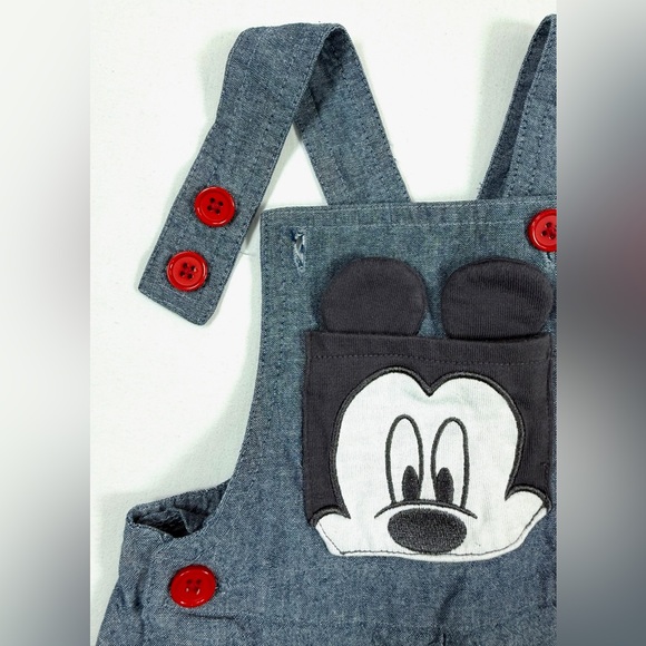 DISNEY‎ Baby Mickey Overalls 0/3M Chambray Cartoon Patch Playful Cute - Picture 5 of 10
